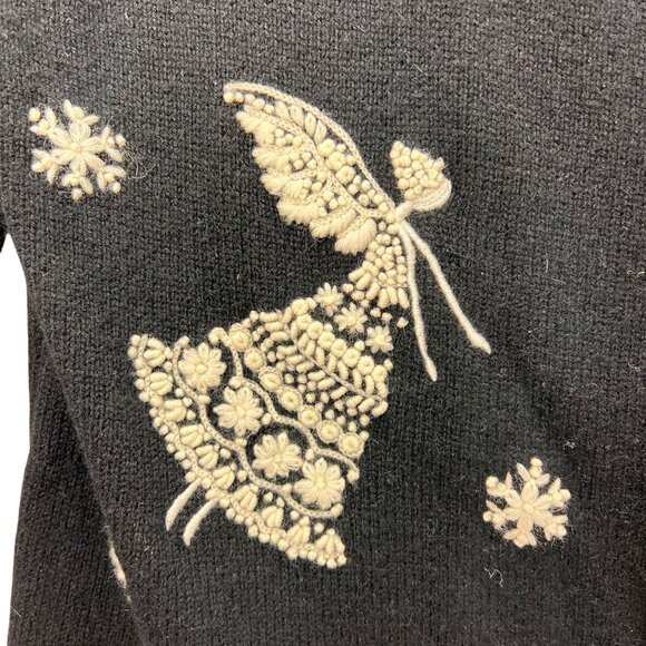 Talbots Lamb Wool Angora Angel Sweater XL Snowflake Embroidered Black Cardigan - Picture 3 of 14